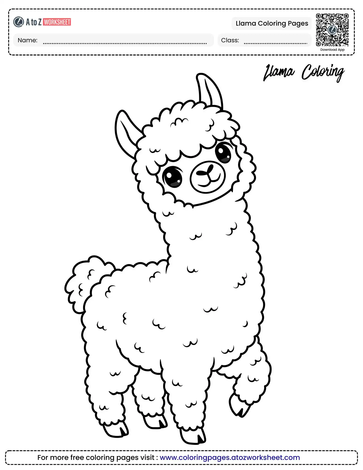 llama-coloring-pages-1 cute standing llama coloring page for kids