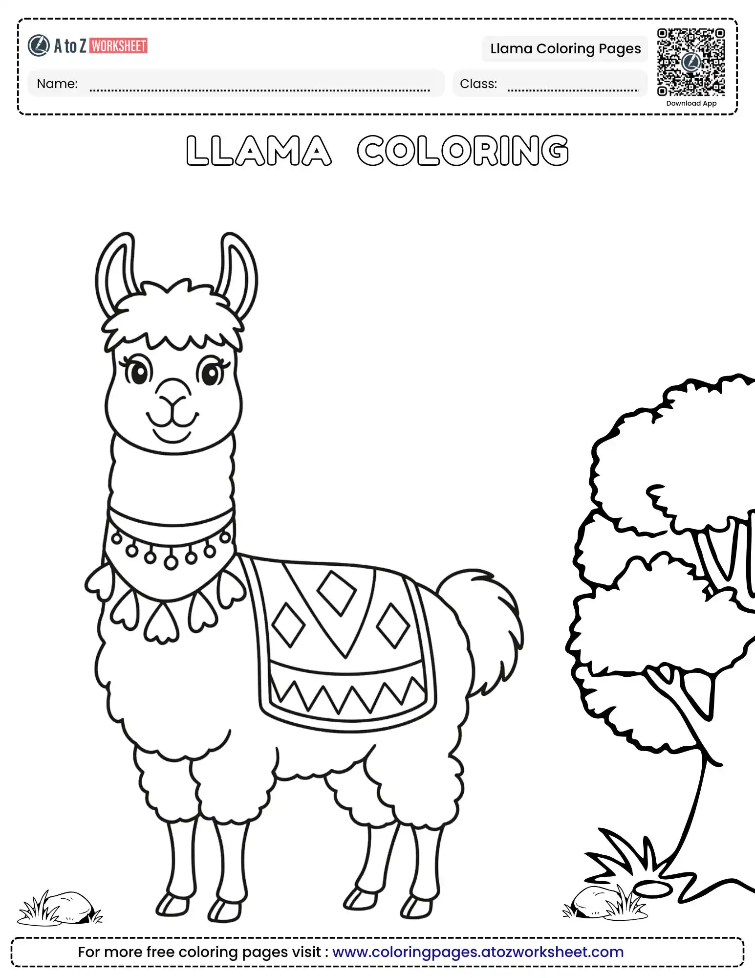 Premium Llama Coloring Pages Perfect For School And Home Activities 2 decorative llama coloring page with nature background