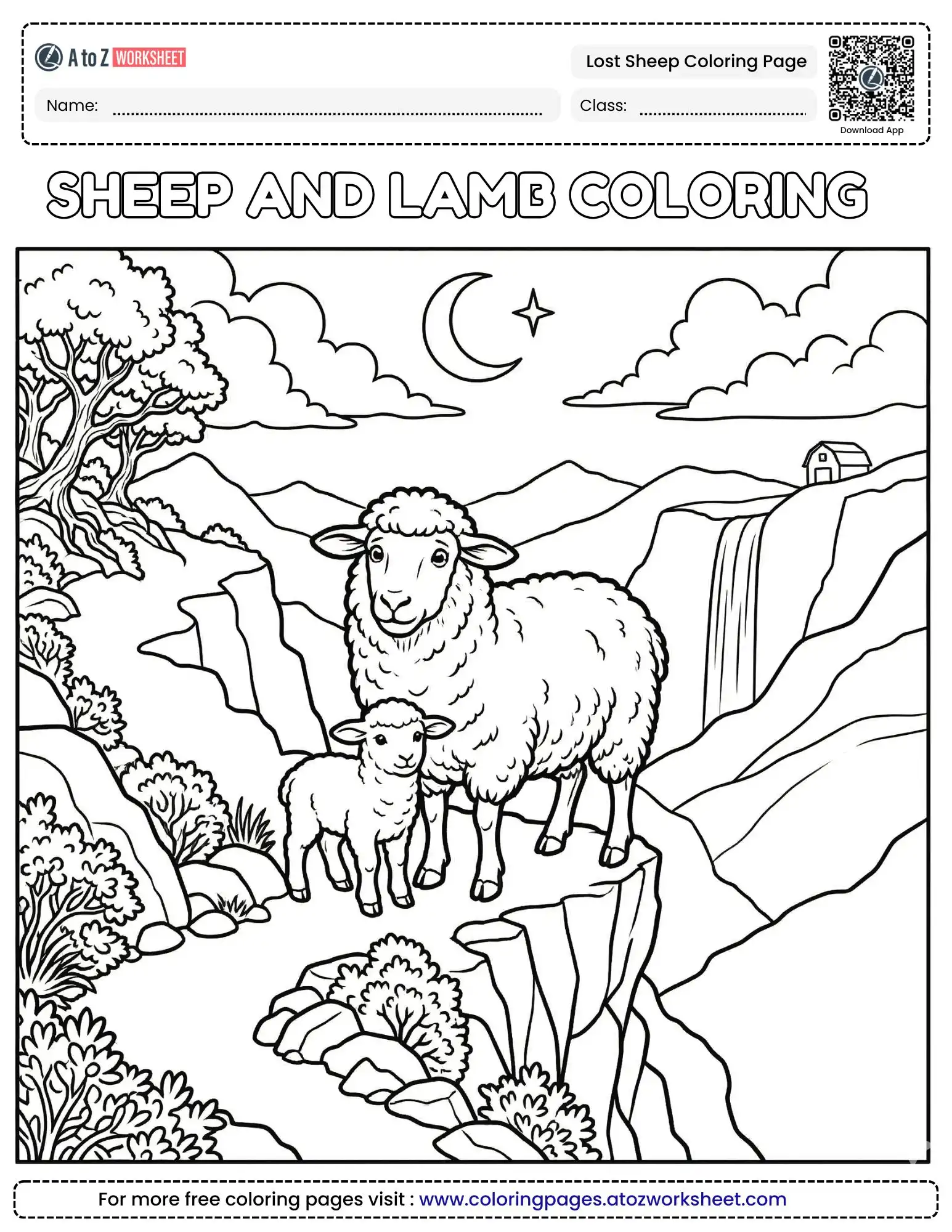 lost sheep coloring page mother and lamb on cliff