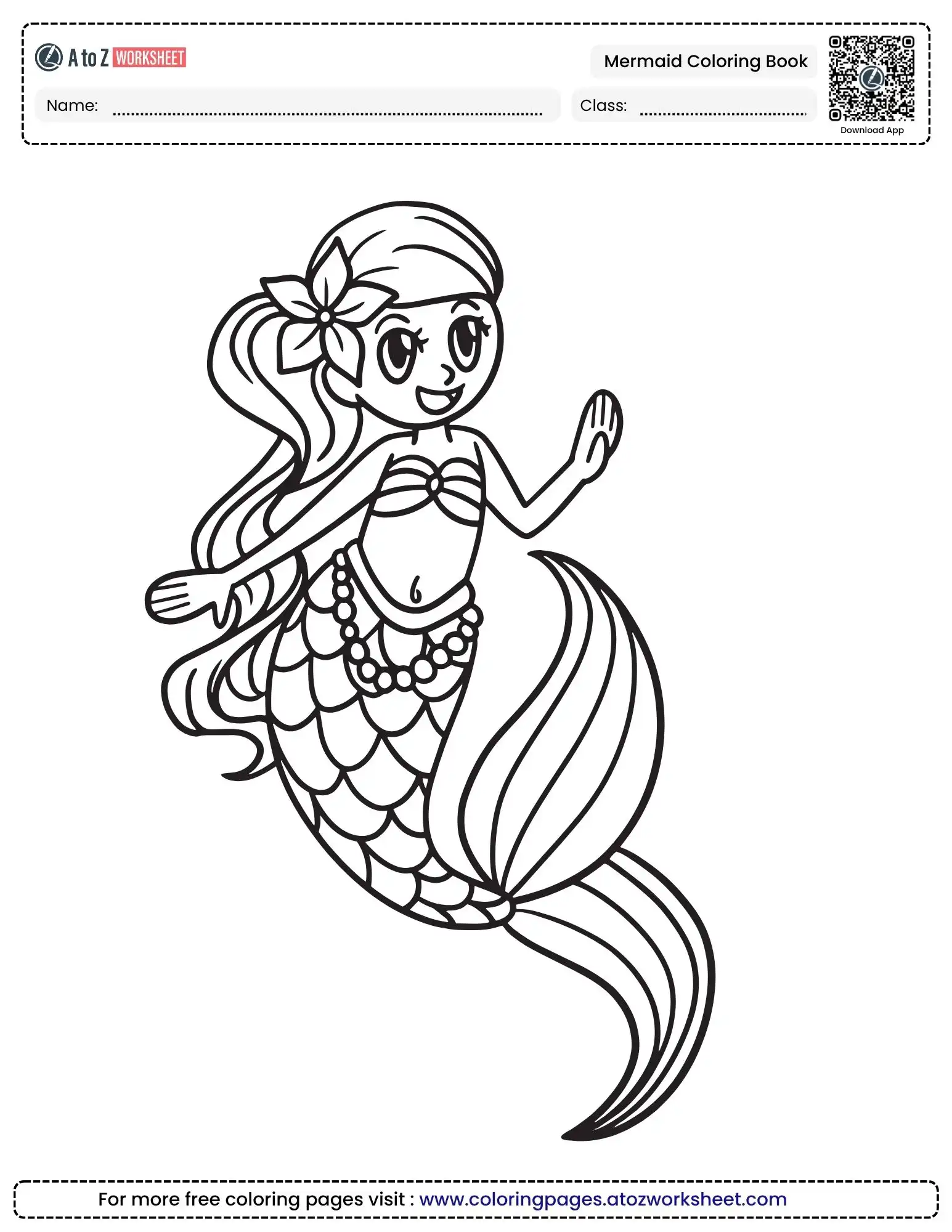 mermaid coloring book featuring a princess with long flowing hair