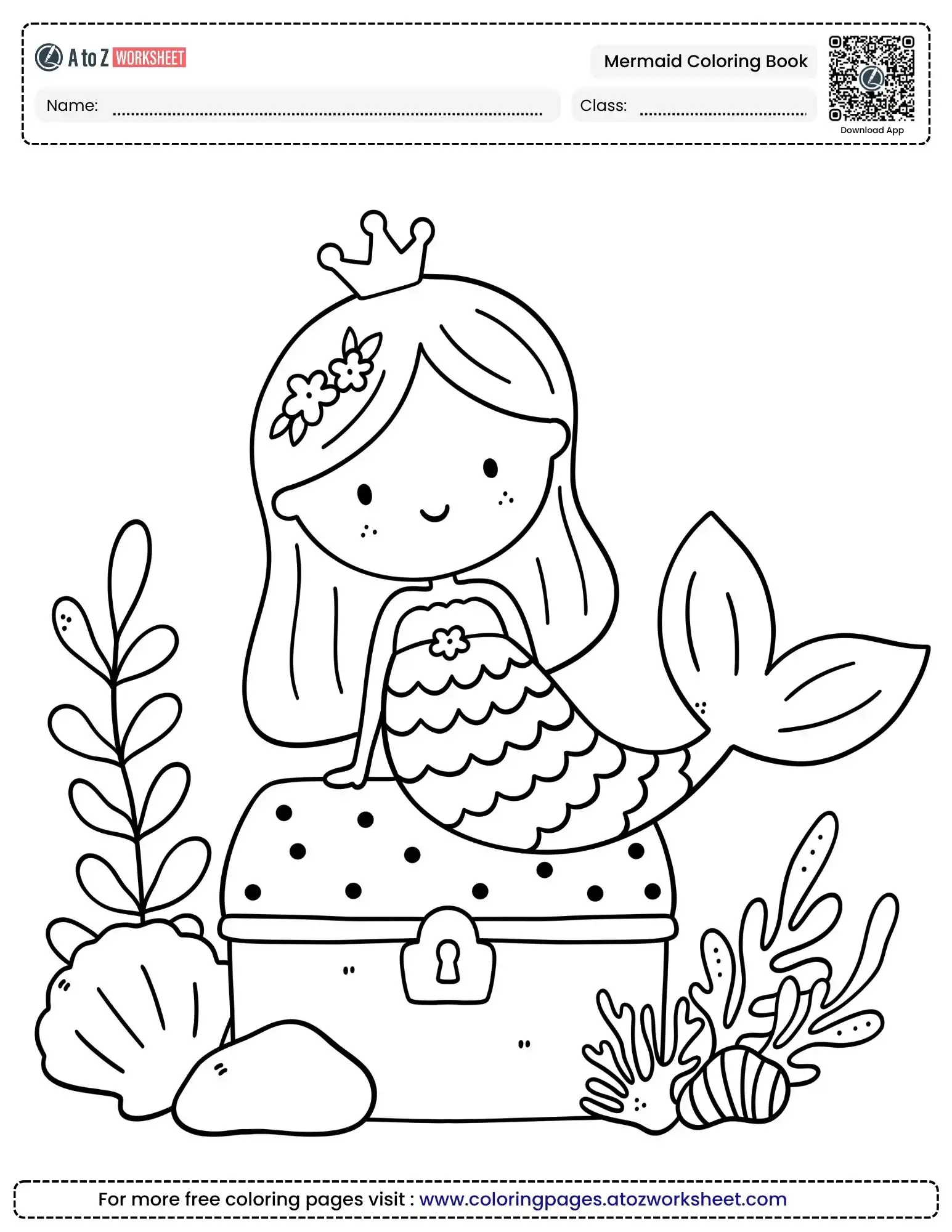 mermaid coloring book showing a swimming aquatic character