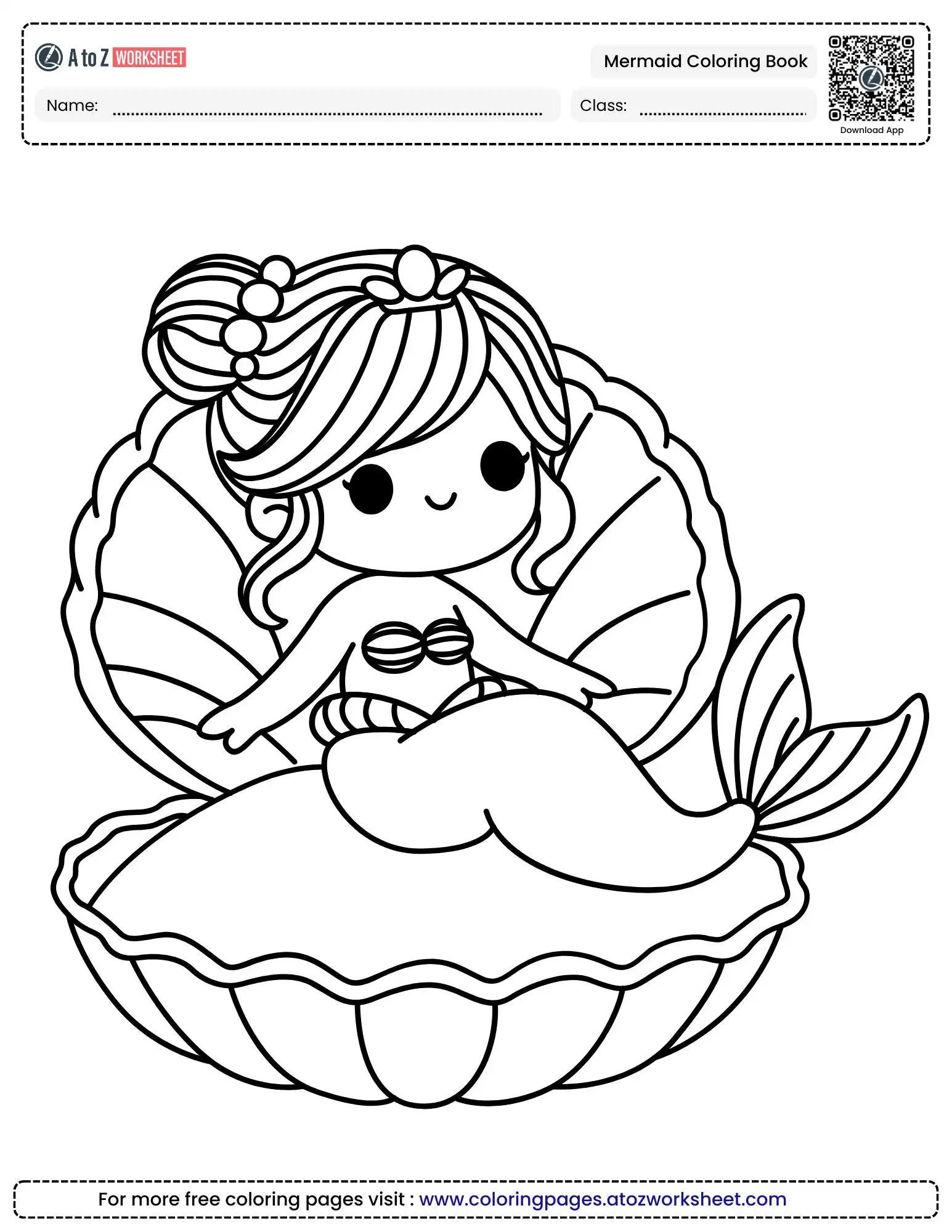 mermaid coloring book with ocean accessories and stars