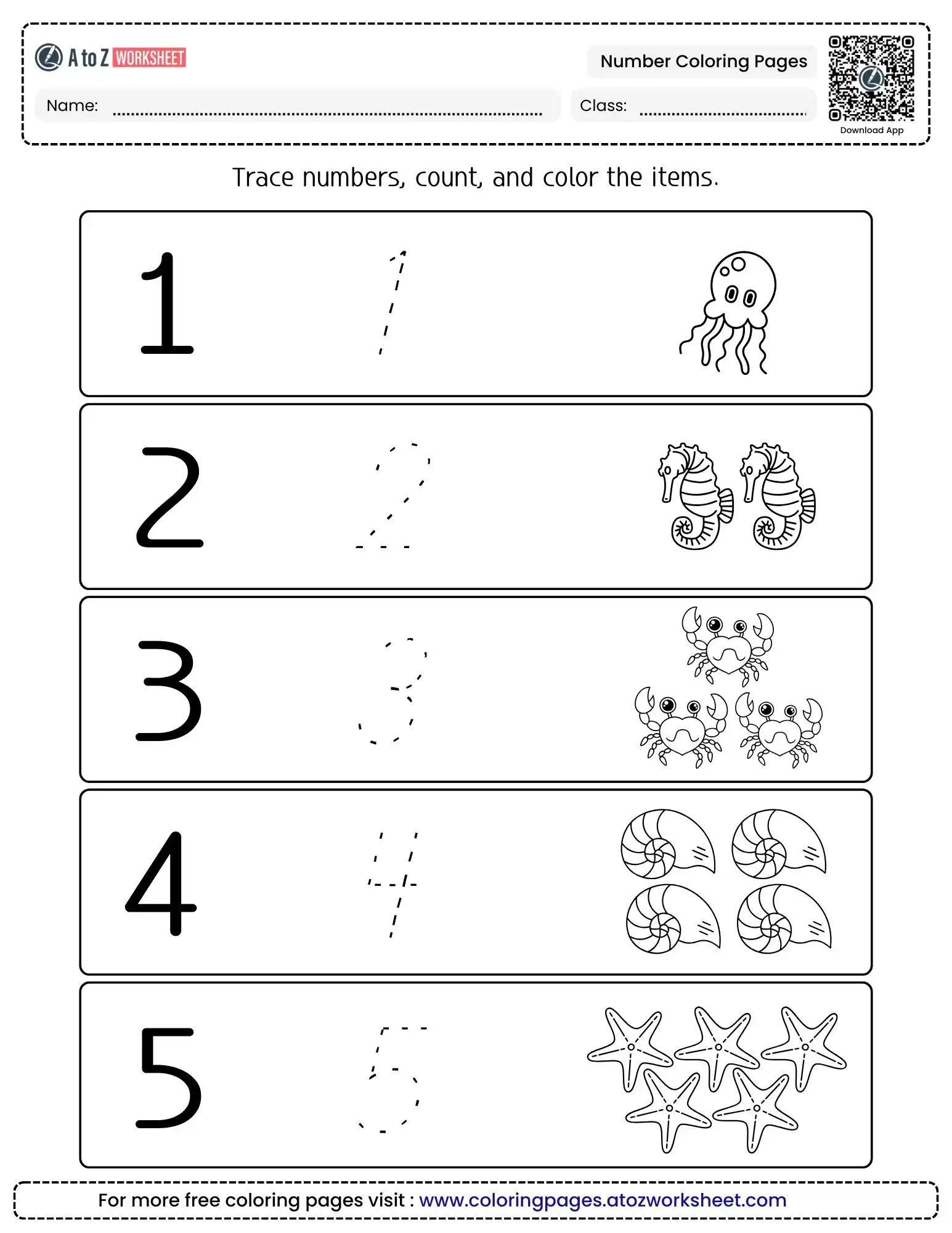 number coloring pages featuring sea creatures one to five