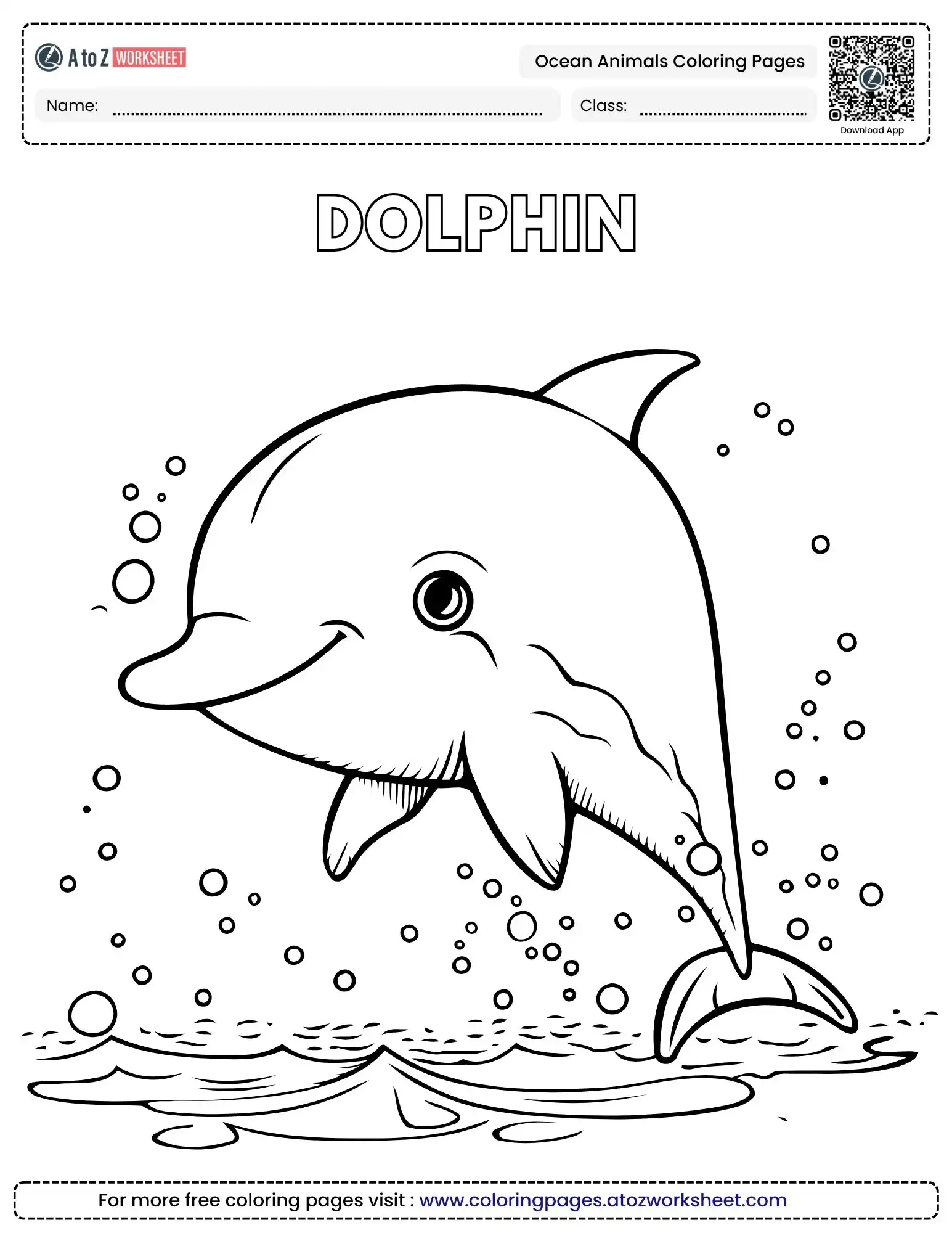 ocean animals coloring pages featuring a happy dolphin jumping out of waves