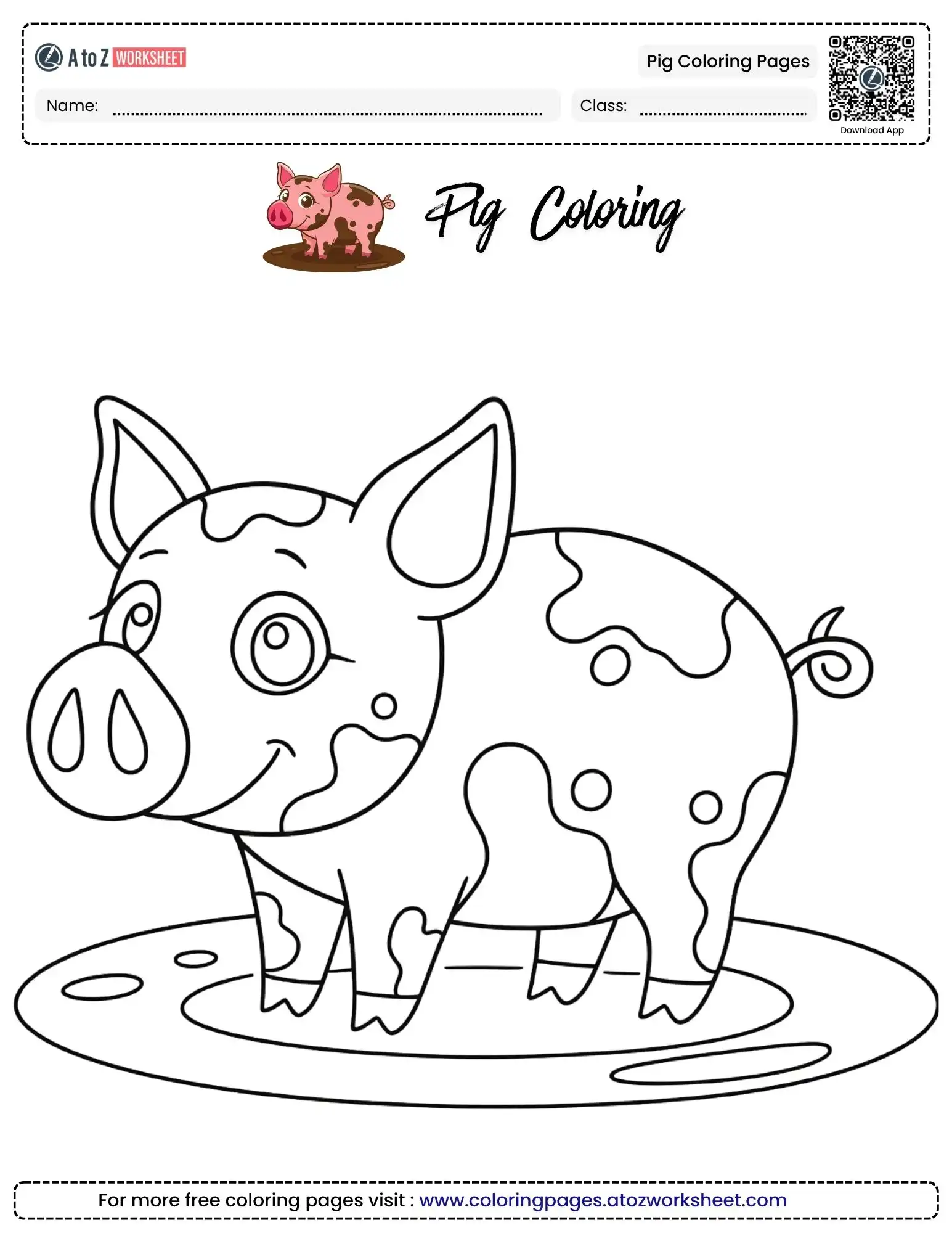 pig coloring pages cute spotted pig in puddle