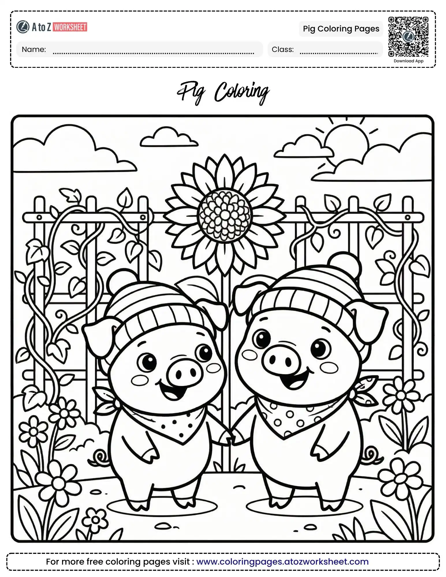 pig coloring pages piglets with hats in garden