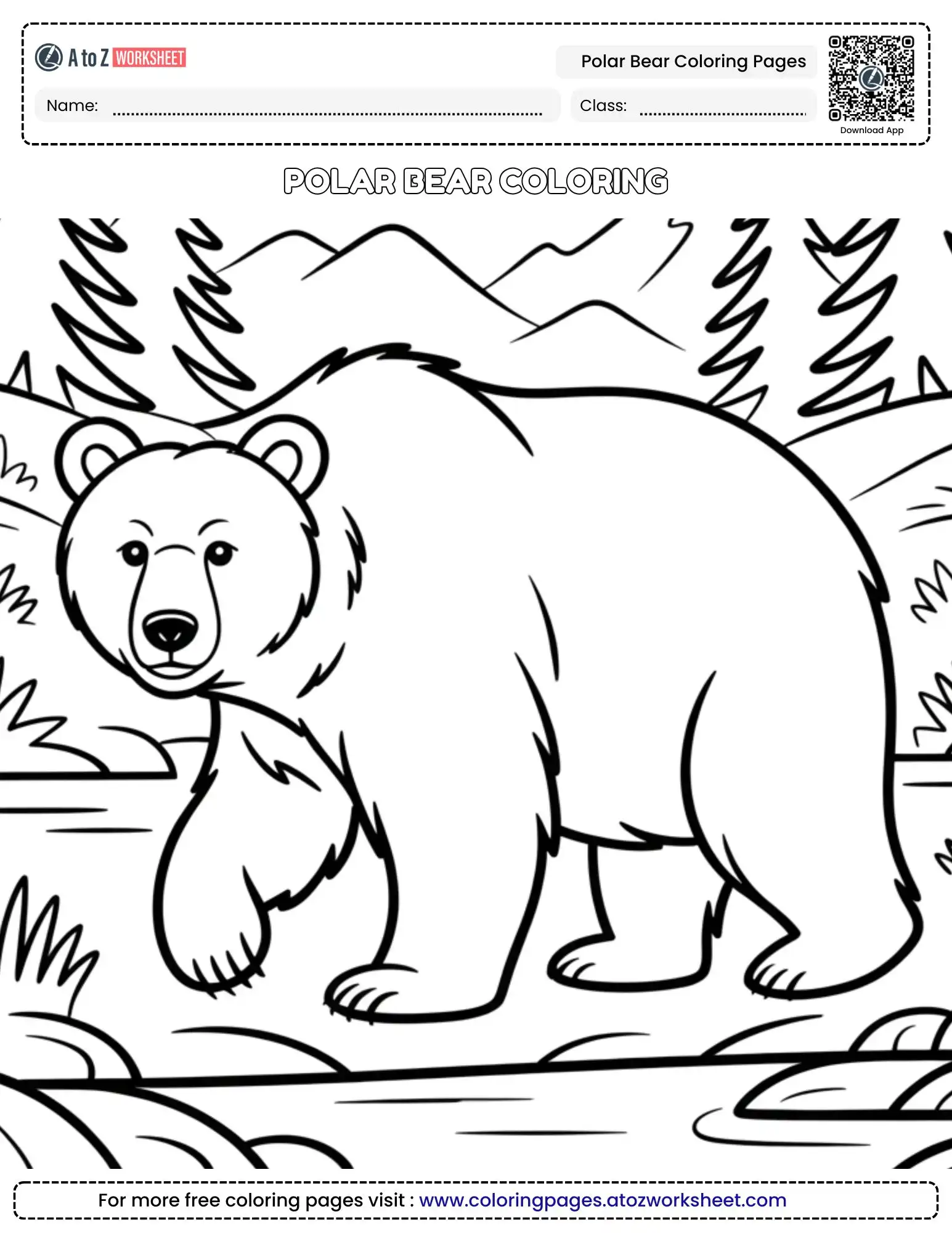 Free Polar Bear Coloring Pages For Creative Winter Fun 1 polar bear coloring pages showing a large bear in the mountains