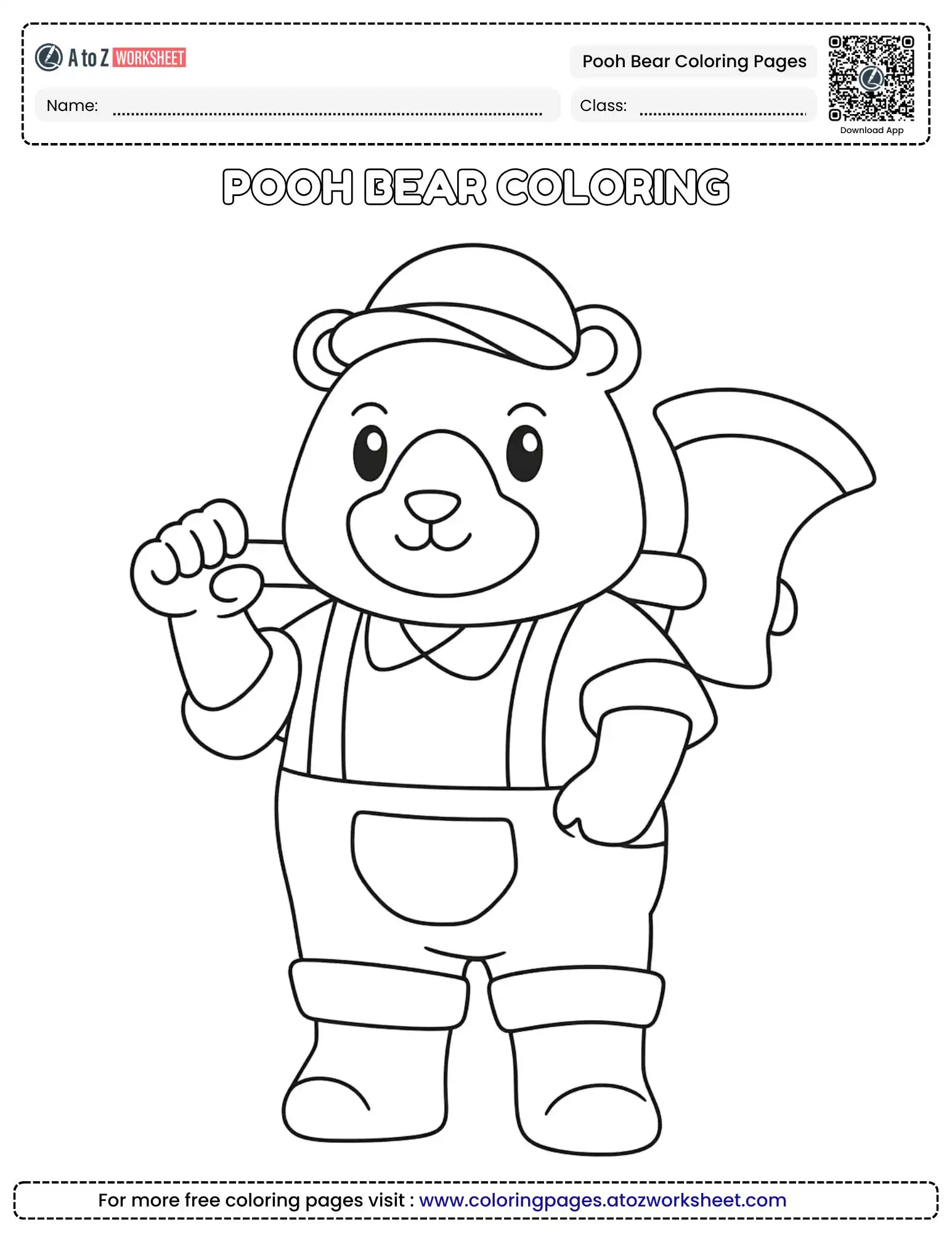 Free Pooh Bear Coloring Pages For Kids To Print And Enjoy 1 pooh bear coloring pages showing a lumberjack bear with an axe
