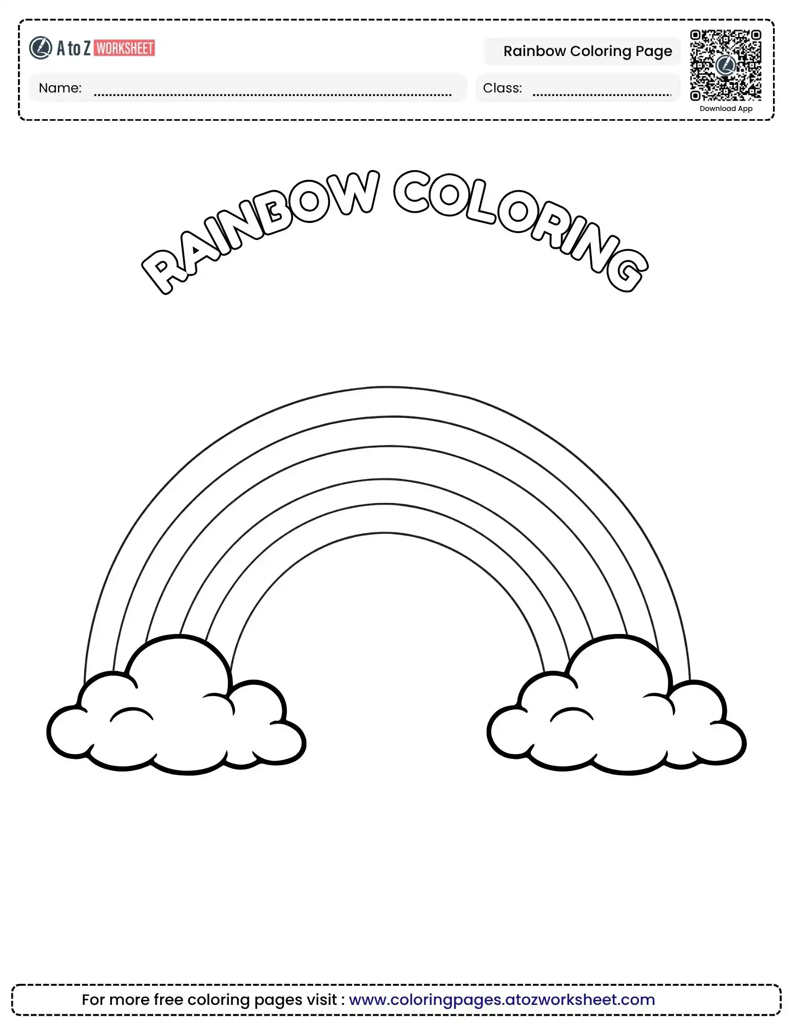 rainbow coloring page with fluffy clouds for kids