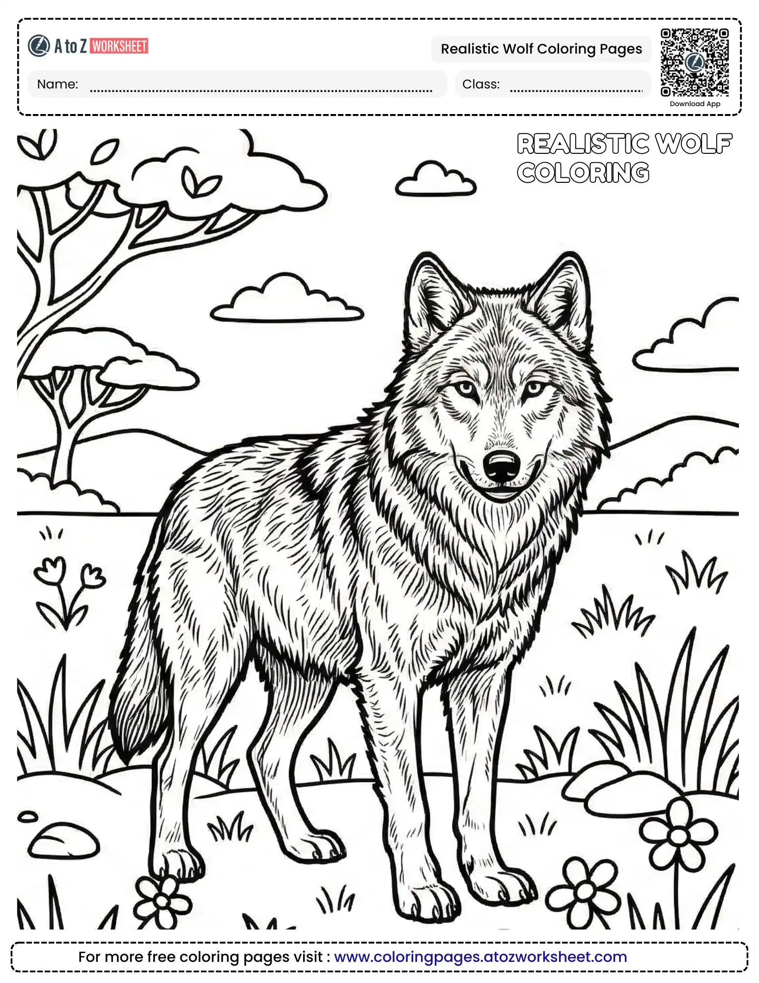 realistic-wolf-coloring-pages-1 realistic wolf coloring pages of a wild predator in a flowery meadow