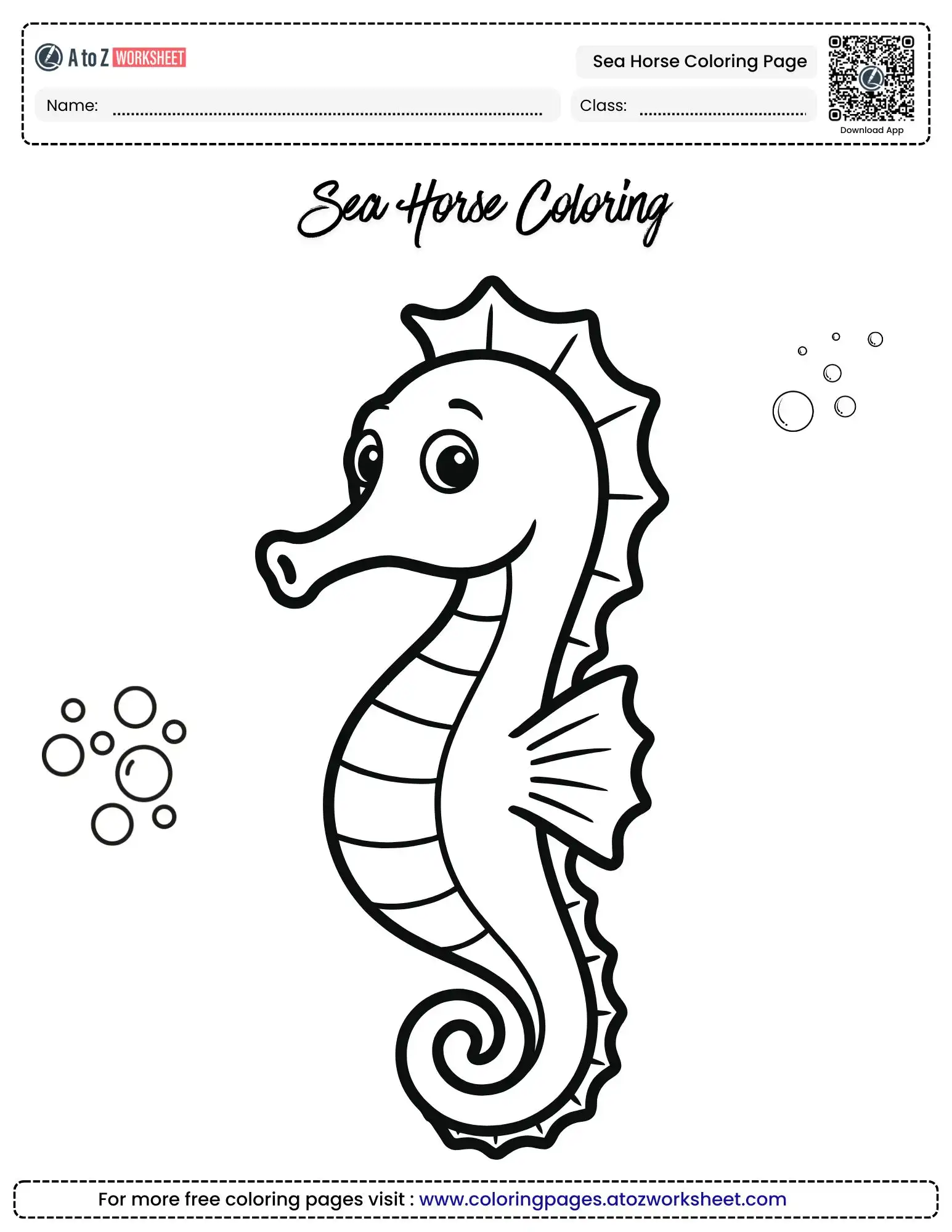 sea horse coloring pages cute character with bubbles