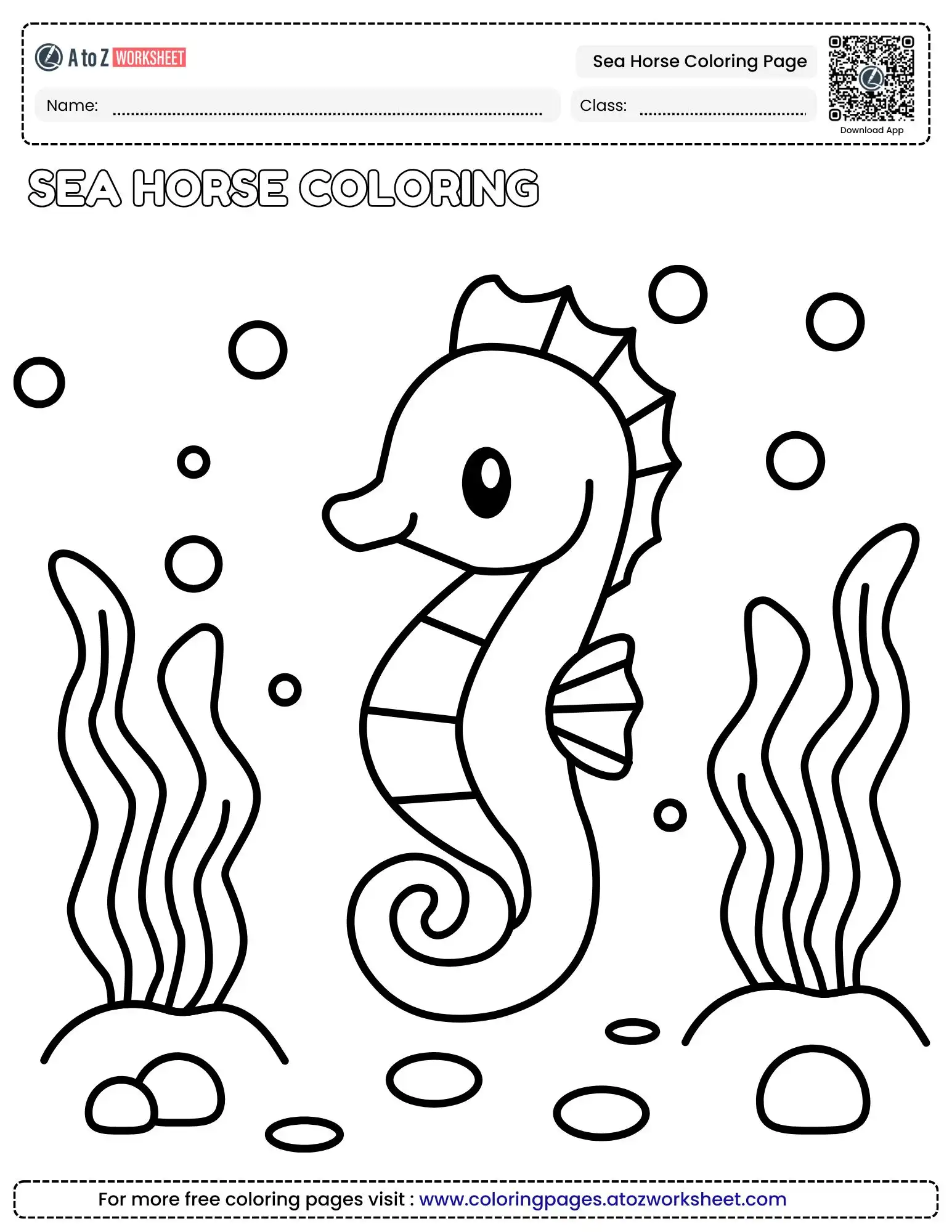 sea horse coloring pages underwater scene with seaweed