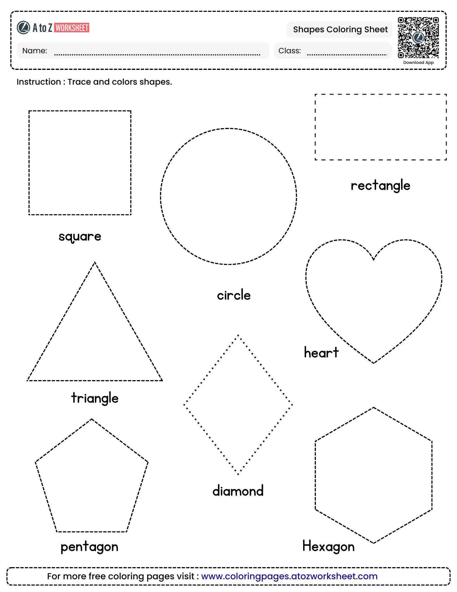 shapes coloring sheet featuring a square circle and heart