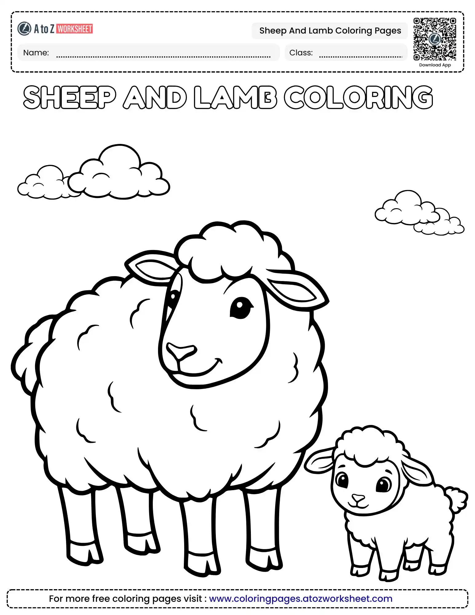 sheep and lamb coloring pages fluffy woolly pair under clouds