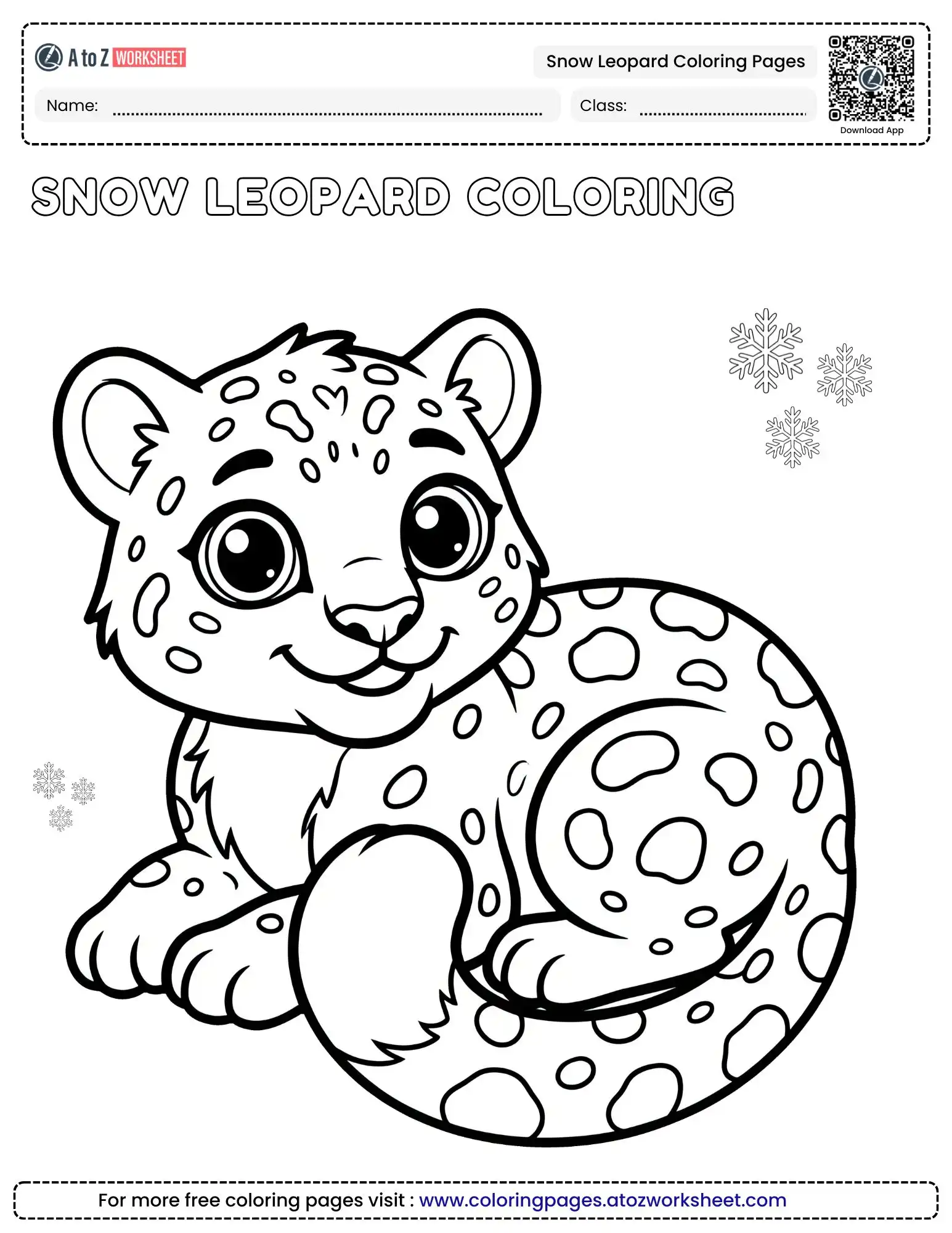 snow-leopard-coloring-pages-1 snow leopard coloring pages free printable with snowflakes for kids