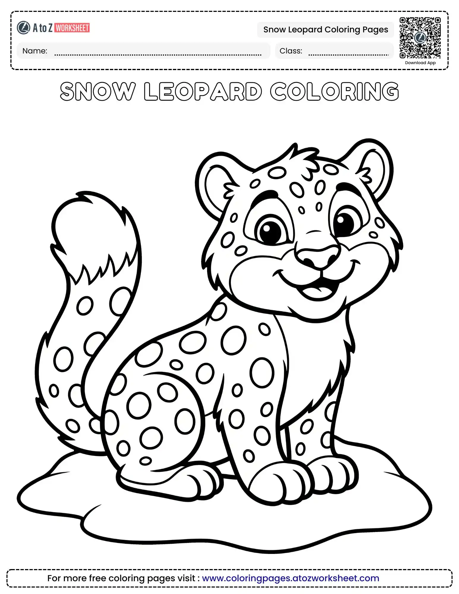 Download Free Snow Leopard Coloring Pages PDF for Home and Classroom Fun 1 snow leopard coloring pages kids animal coloring sheet showing a happy leopard