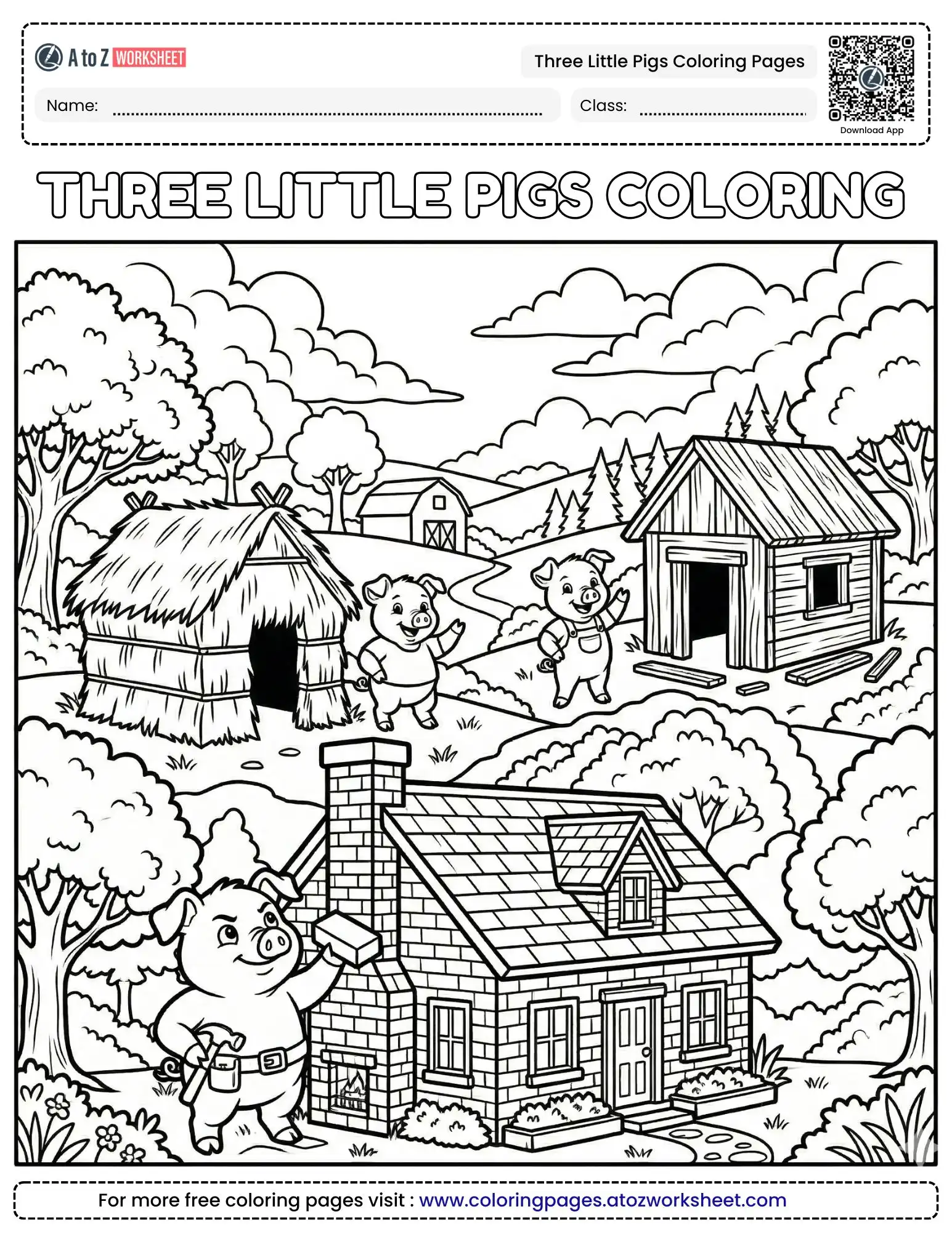 three little pigs coloring pages brothers building homes