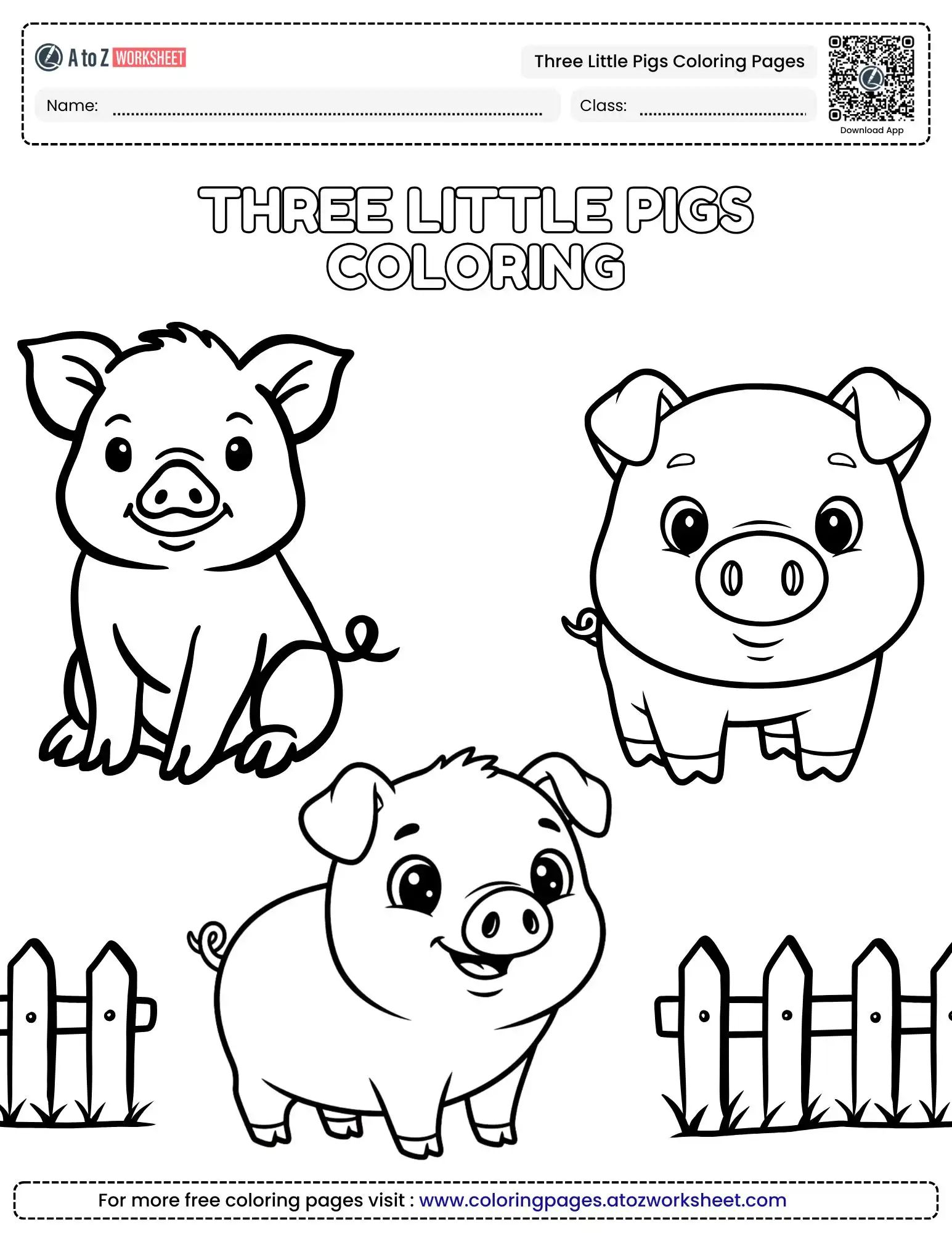 three little pigs coloring pages trio by fence
