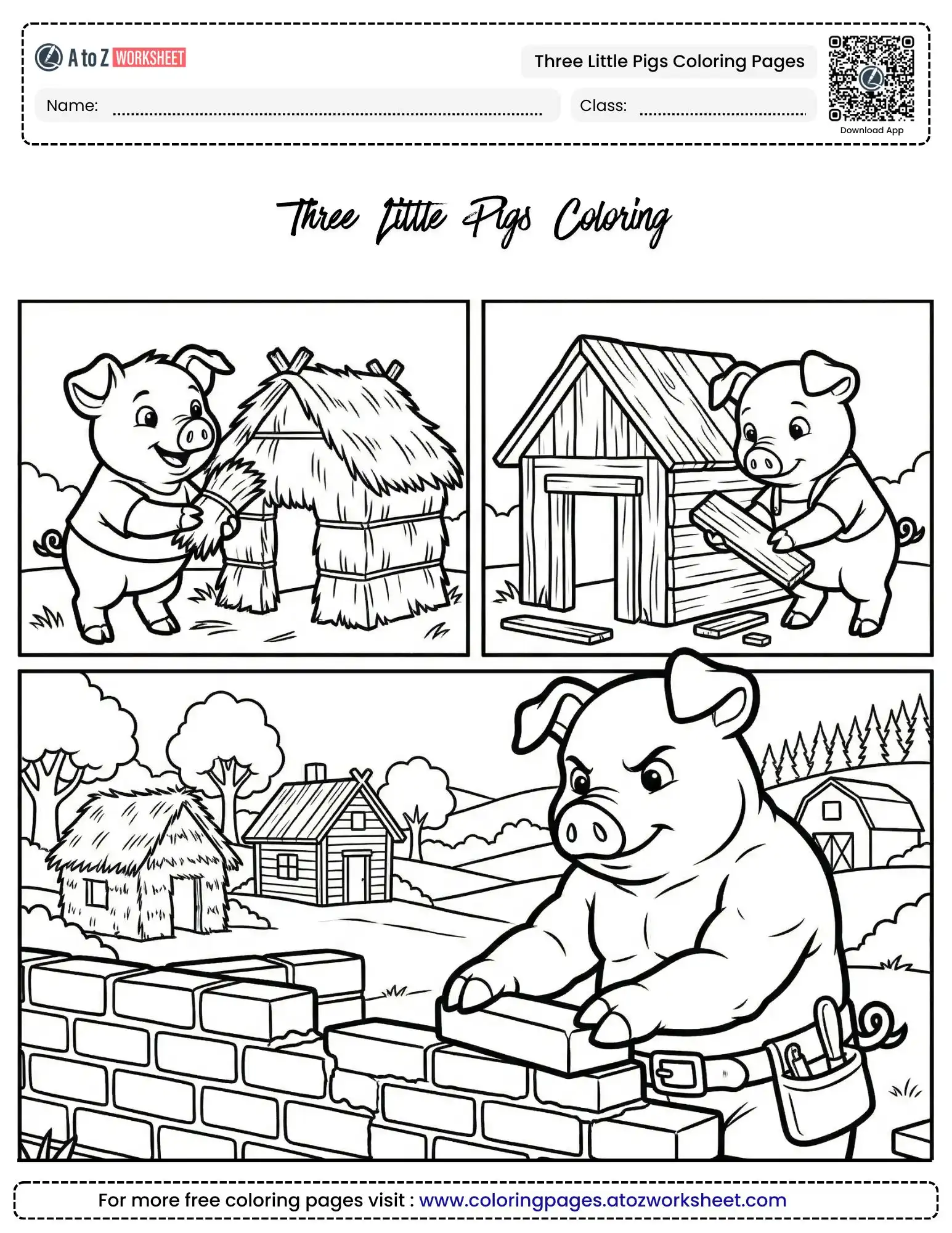 three little pigs coloring pages comic story panels