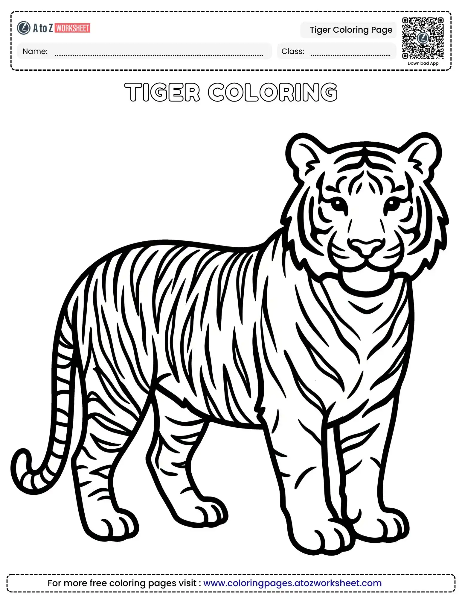 tiger coloring page with bold stripes for kids to print