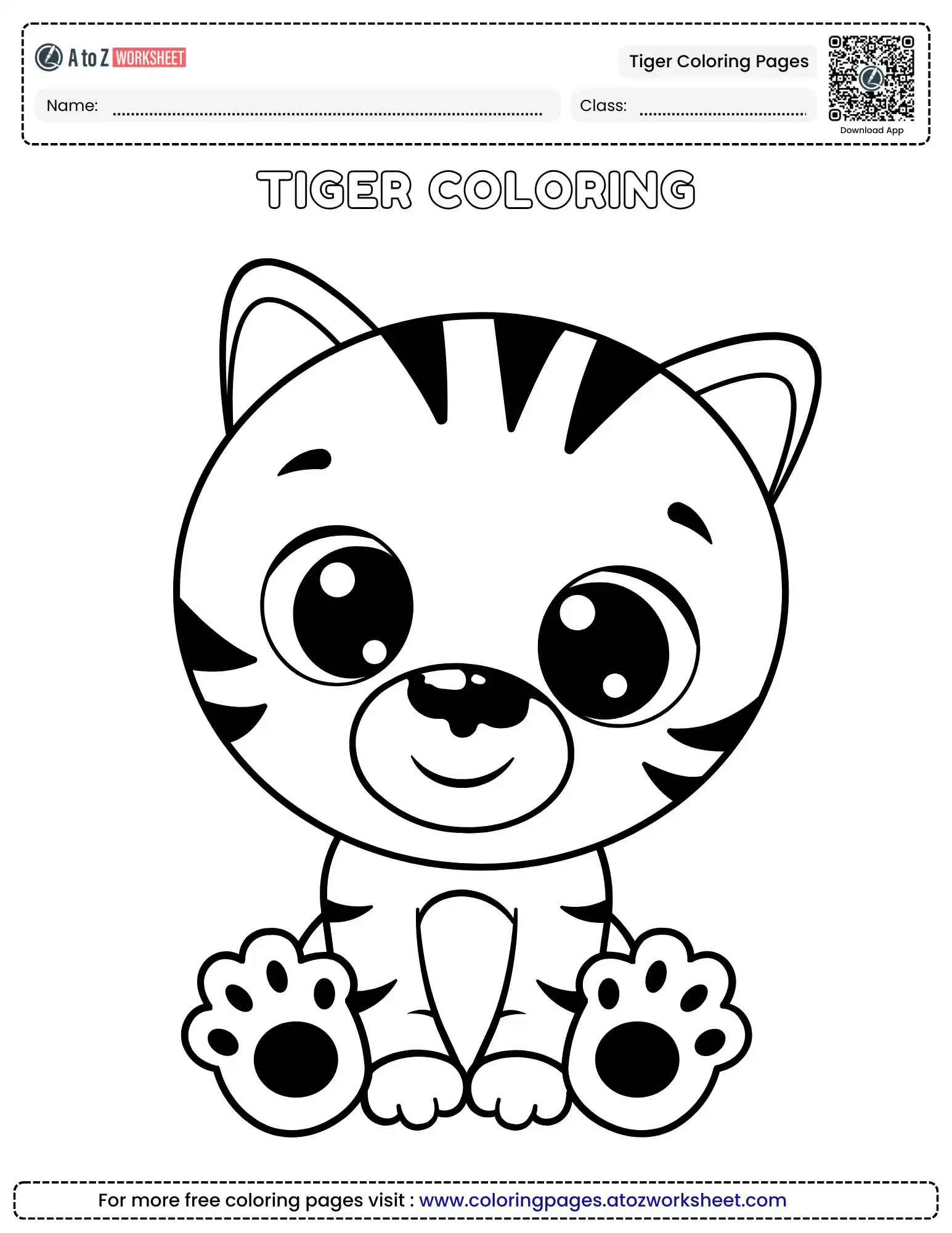 baby tiger coloring pages for toddlers featuring a cute cub with large eyes