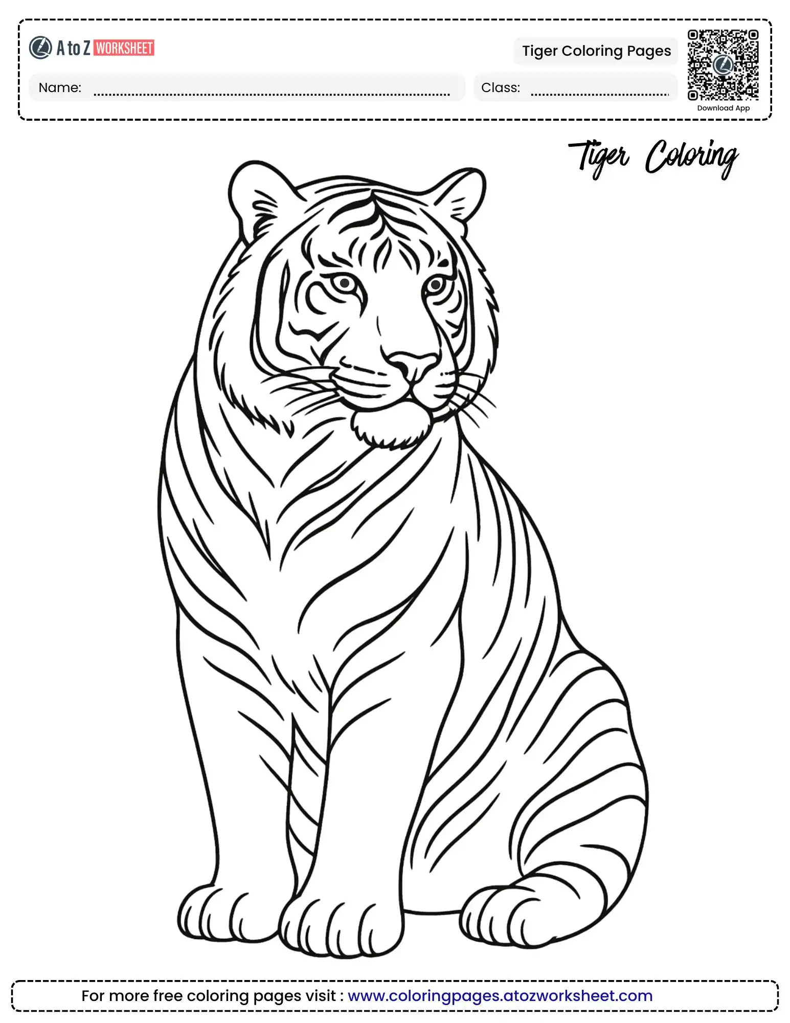 realistic tiger coloring pages showing a majestic adult wild cat sitting