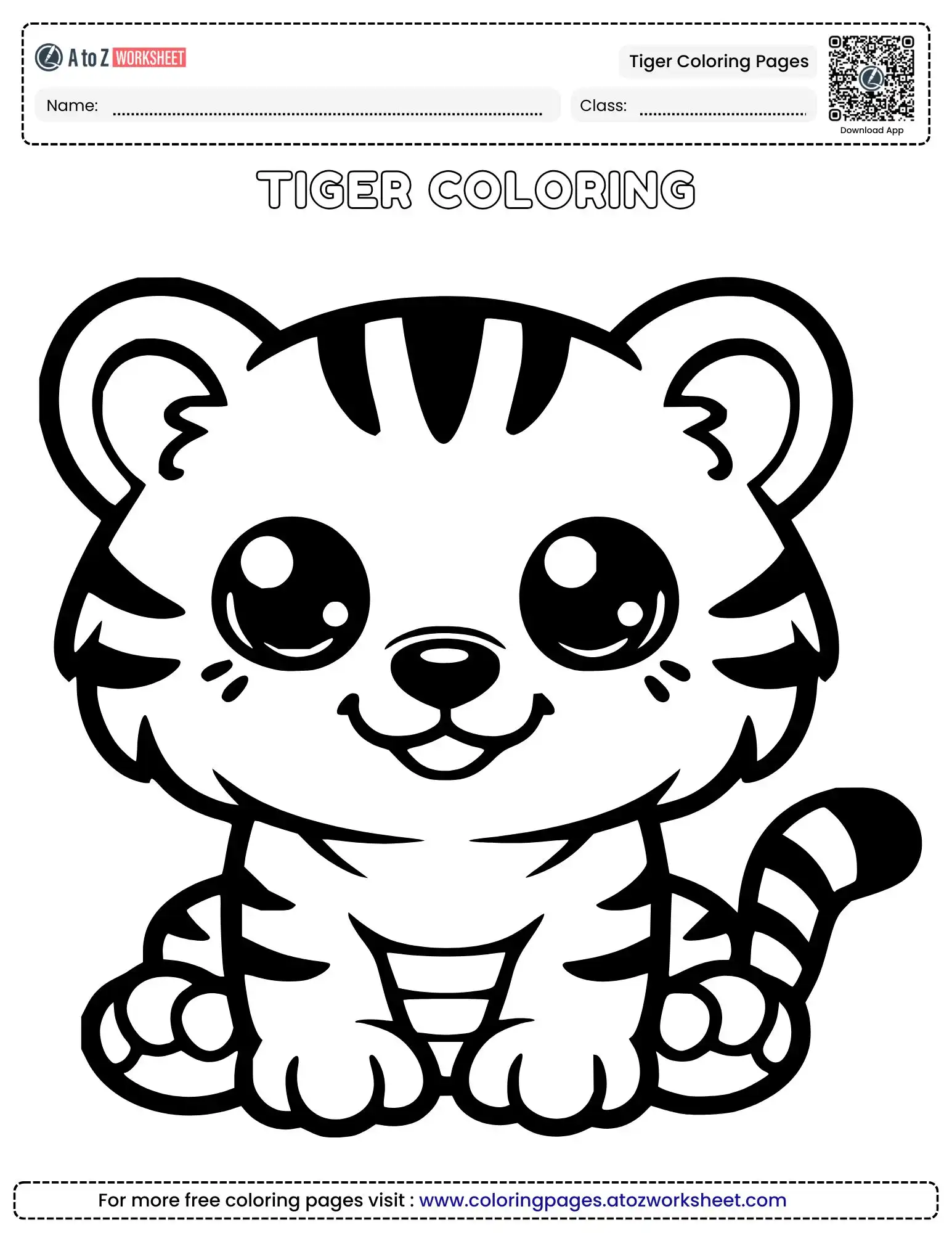 free tiger coloring pages with a smiling cartoon cub and long tail