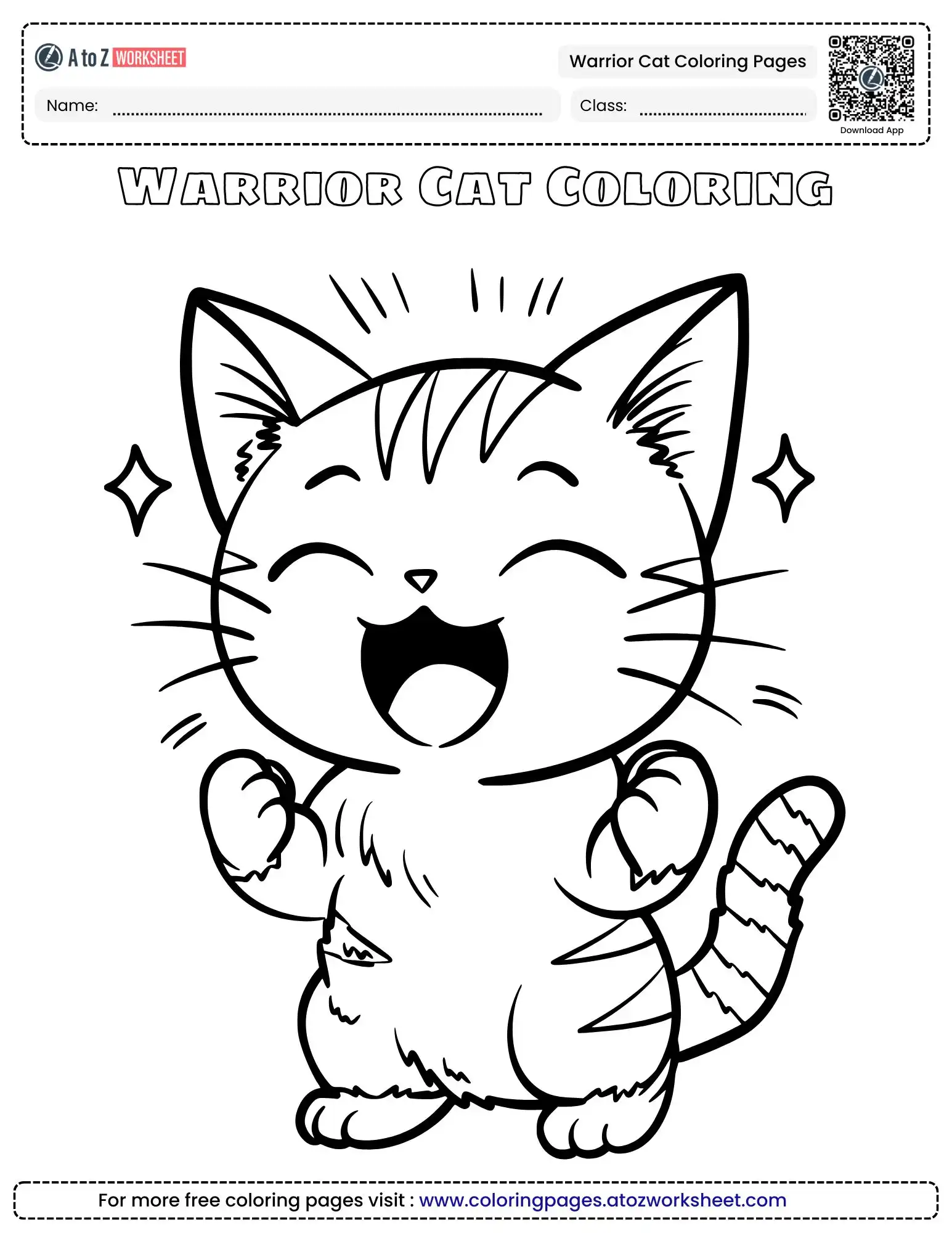 warrior cat coloring pages showing a happy kitten cheering with excitement.