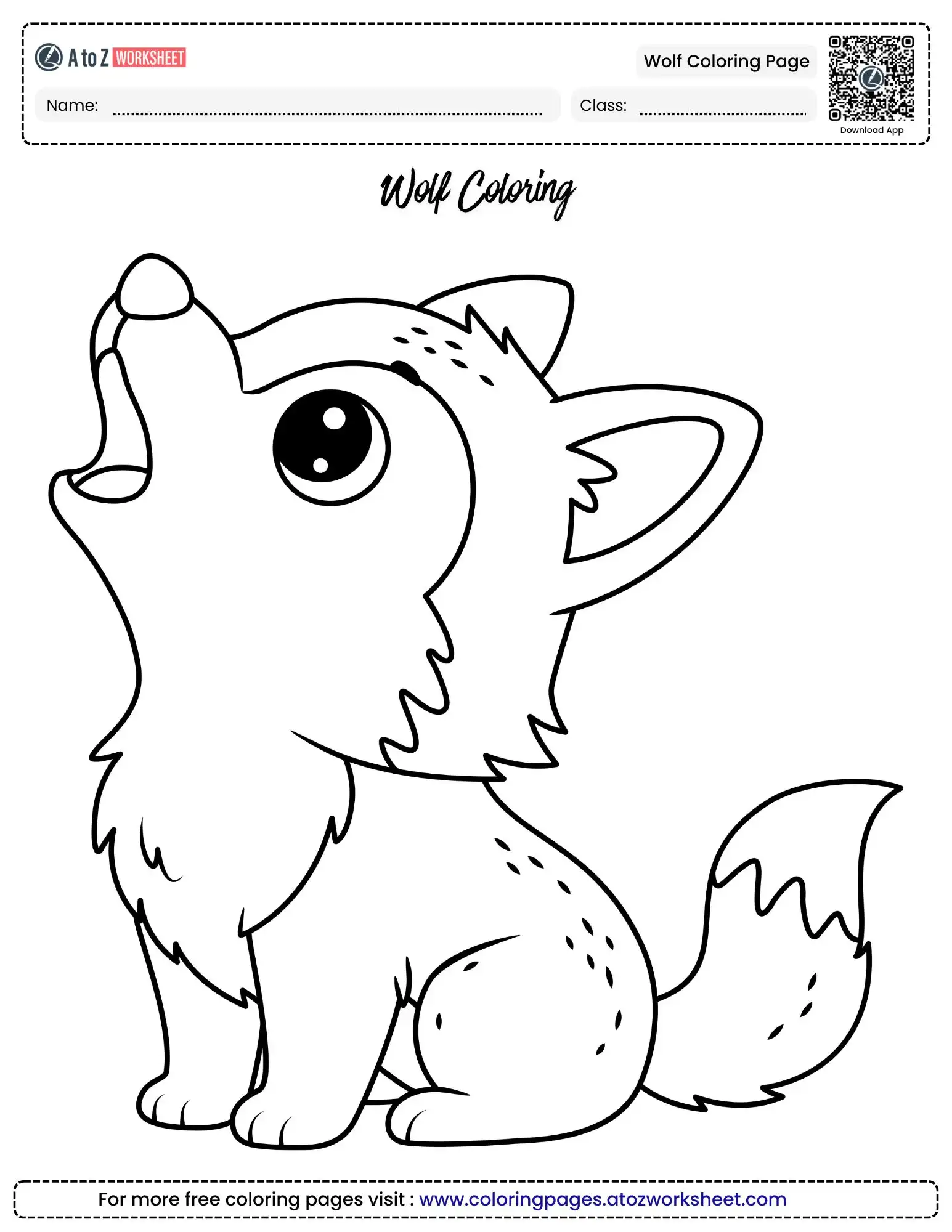wolf coloring page featuring a cute pup howling for kids activities
