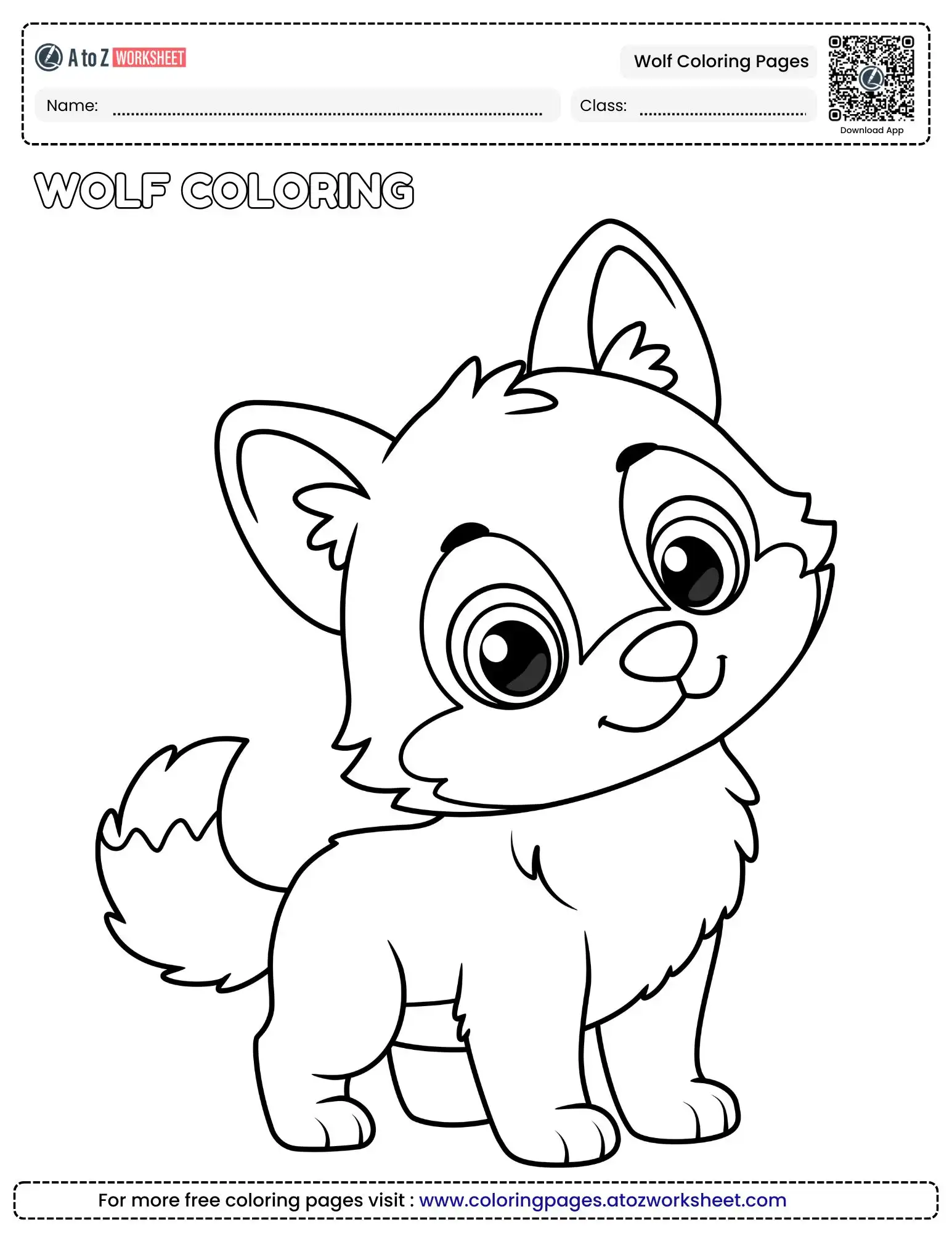 wolf coloring pages showing a happy cartoon pup for toddlers