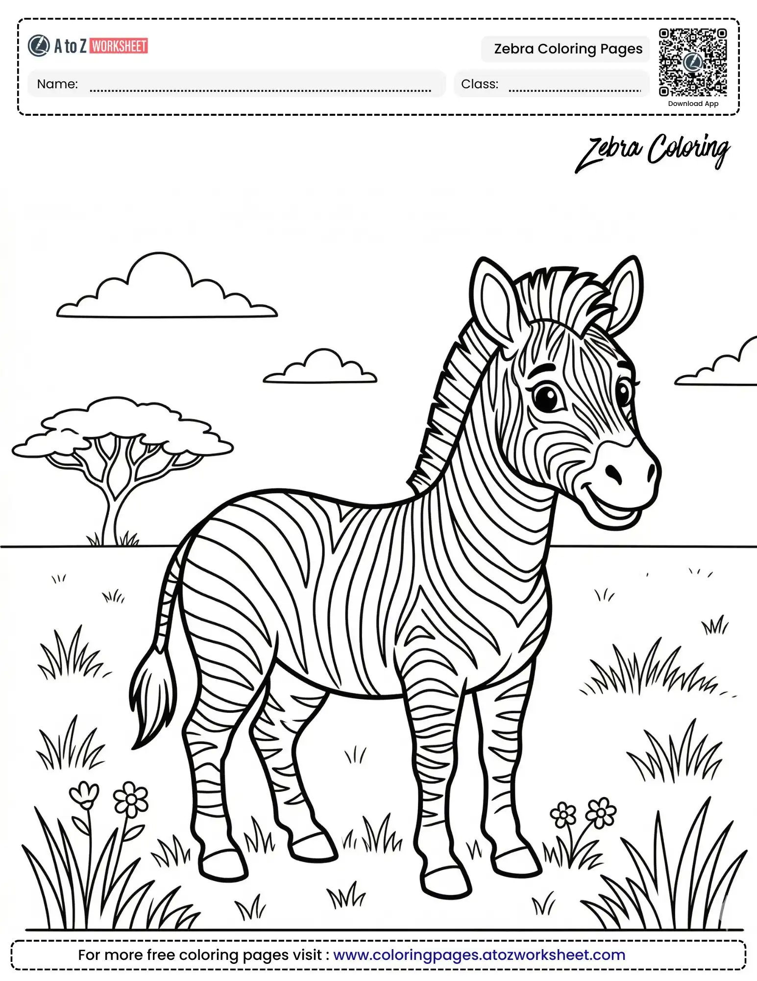 zebra coloring pages showing a realistic zebra in the savanna