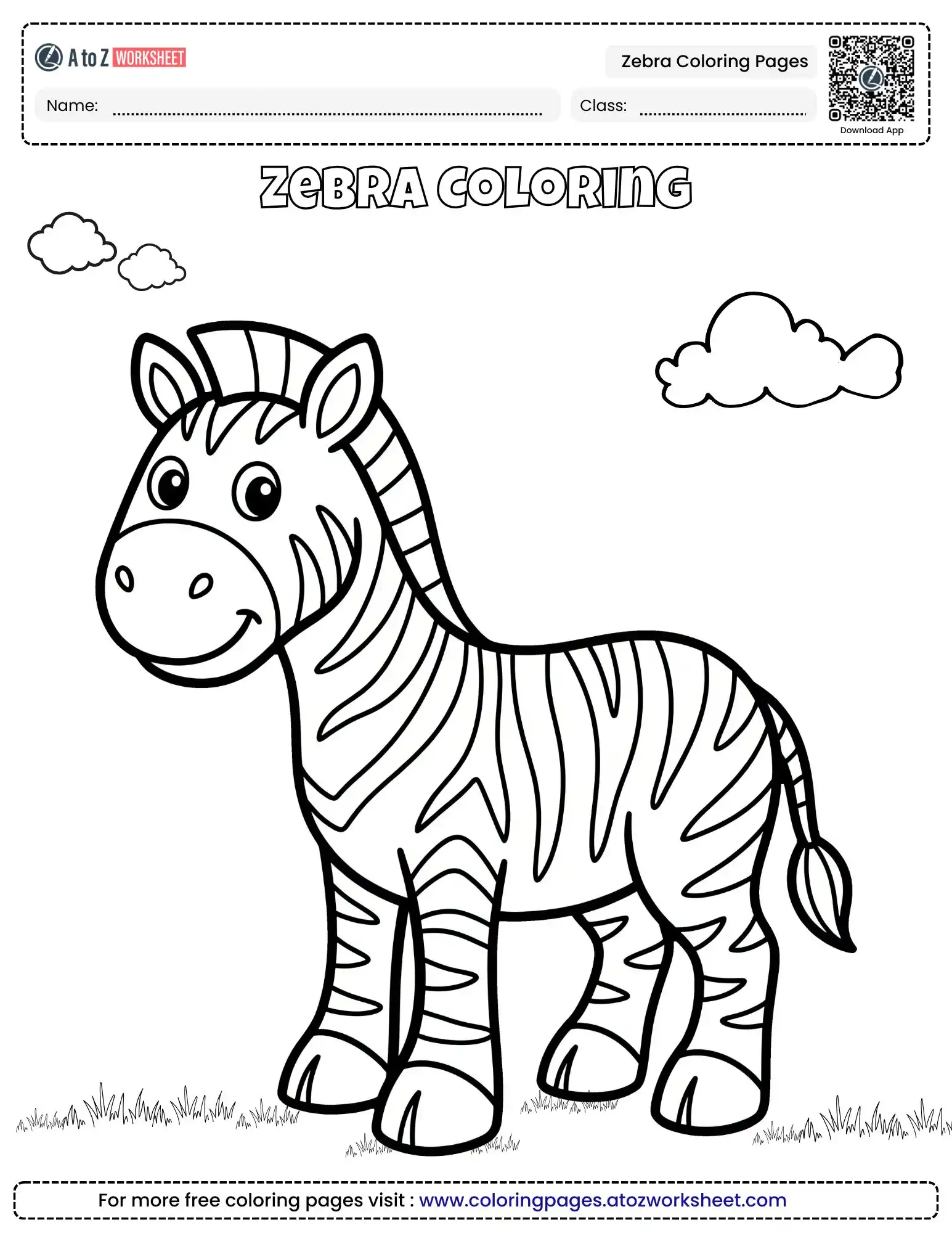 zebra coloring pages simple standing cartoon under clouds